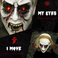 HOMCOM 167 cm Outdoor Halloween Decoration Crawling Zombie, Animated Prop Decor with Sound Activated, Light Up Eyes(m-5)
