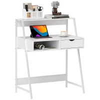 HOMCOM Bureau secrétaire Bureau Informatique Style néo-rétro tiroir Niche étagère métal Blanc(m-10)