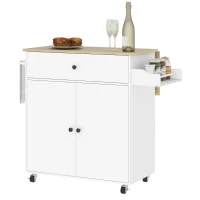 HOMCOM Rolling Kitchen Island with Drop Leaf, Kitchen Storage Cart with Drawer, Spice Rack and Towel Rack, White(m-11)