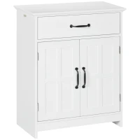 kleankin Meuble salle de bain, armoire salle de bain sur pied avec double porte, tiroir et étagère réglable, 60x30x75cm, blanc(m-12)
