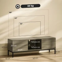 HOMCOM Meuble TV meuble télé pour téléviseur jusqu'à 60 pouces avec 2 portes et étagère en verre réglable 140x40x49,5cm gris(m-3)