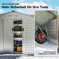 Outsunny 2,43 ㎡ Gerätehaus, 213 x 131 x 192 cm Geräteschuppen mit Satteldach, Abschließbare Schiebetür, wetterfest, Grau(m-6)