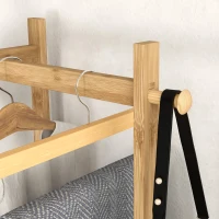 HOMCOM Perchero de Pie de Bambú con 2 Estantes 2 Ganchos 5 Barras con Estructura de Acero para Colgar Ropa Natural y Negro(m-7)