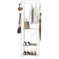 HOMCOM Garderobenständer, Kleiderständer mit Hängestange, 4 Haken, Regalen, 52 x 30 x 180 cm, weiß