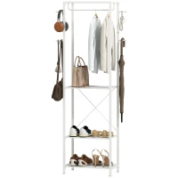 HOMCOM Garderobenständer, Kleiderständer mit Hängestange, 4 Haken, Regalen, 52 x 30 x 180 cm, weiß(m-1)
