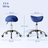 HOMCOM Rollhocker, Arbeitsstuhl mit höhenverstellbarer 49-61 cm und ergonomischem Sattel, 52x53x49-61cm, blau(m-3)