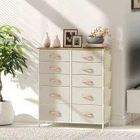 HOMCOM Chest of Ten Fabric Drawers - Beige(m-9)