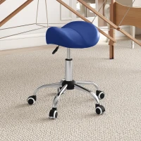 HOMCOM Tabouret à roulettes, chaise de travail avec hauteur réglable 49-61 cm et selle ergonomique, 52x53x49-61cm, bleu(m-8)