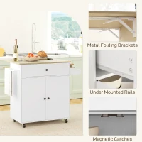 HOMCOM Rolling Kitchen Island with Drop Leaf, Kitchen Storage Cart with Drawer, Spice Rack and Towel Rack, White(m-8)
