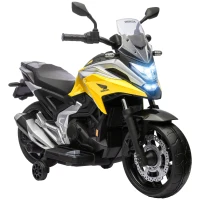 AIYAPLAY Motocicleta eléctrica para niños, Honda, 3 km/h, Música y Luz, 3-6 años, hasta 30 kg, Amarillo(m-1)