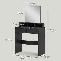 HOMCOM Tavolo da Trucco con Specchio 2 Cassetti 3 Scomparti Tavolo per Camera da Letto 75x38x135 cm Nero(m-3)