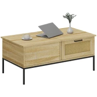 HOMCOM Table basse avec plateau relevable table de salon avec 2 grands tiroirs cadre en acier 106 x 56,3 x 48 cm naturel(m-11)