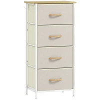 HOMCOM Commode 4 tiroirs en tissu, meuble de rangement avec 4 poches, 2 crochets, structure en acier, 45 x 30 x 94,5 cm, beige(m-11)