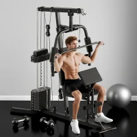 HOMCOM Multi-Exercise Gym Station, with 45kg Weight Stack, for Full Body Workout(m-2)