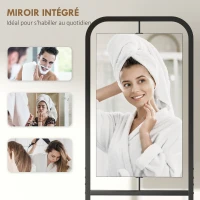 HOMCOM Étagère salle de bain rangement avec miroir, étagère de rangements avec étagères réglables et placard, 40x30x179cm, noir(m-4)