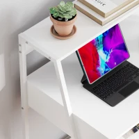 HOMCOM Scrivania per Computer Stile Neo-Rétro con Cassetto, Vano e Mensola, in Metallo, Bianco(m-3)