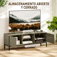 HOMCOM Mueble de TV con Compartimento Orificio de Cables y Estante Ajustable para Televisión de 60 Pulgadas 140x40x49,5 cm Gris(m-4)