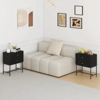 HOMCOM Elegant Two-Drawer Bedside Table Set of 2 - Black(m-9)