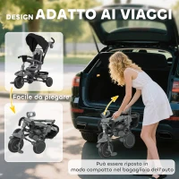 AIYAPLAY Triciclo per Bambini 6 in 1 con Maniglione di Spinta e Sedile Girevole, 111.5x52x98 cm, Nero(m-8)