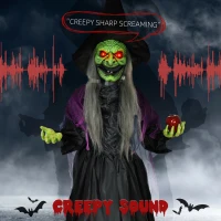 HOMCOM 180 cm Life Size Halloween Animated Standing Witch, Spooky Witch with Glowing LED Eyes,  Battery Operated(m-4)