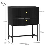 HOMCOM Elegant Two-Drawer Bedside Table Set of 2 - Black(m-3)