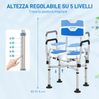 HOMCOM Sedia da Doccia con Seduta Scanalata, Altezza Regolabile e Piedini Antiscivolo, Blu(m-5)