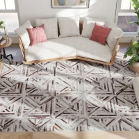 HOMCOM Modern Area Rug, Triangle Pattern Non-Slip Washable Rug, Chenille Floor Carpet for Living Room, Bedroom, Dining Room, Home Office, 290 x 200 cm, Brown(m-11)