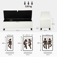 HOMCOM Banco de Almacenaje con 2 Bisagras de Seguridad Tapa Abatible para Dormitorio Salón 120x40x48 cm Crema(m-3)