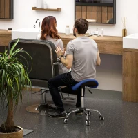 HOMCOM Taburete con ruedas, silla de trabajo con altura ajustable 49-61 cm y asiento ergonómico, 52x53x49-61cm, azul(m-5)