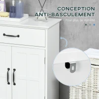 kleankin Meuble salle de bain, armoire salle de bain sur pied avec double porte, tiroir et étagère réglable, 60x30x75cm, blanc(m-6)