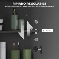 HOMCOM Armadietto Pensile Bagno 2 Ante con Specchiera e 2 Ripiani Interni in MDF, 60x15x75 cm, Nero(m-5)