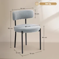 HOMCOM Juego de 2 sillas de comedor con respaldo de tela patas de acero 51 x 51 x 76 cm gris claro(m-3)