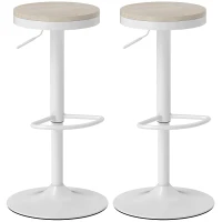 HOMCOM Lot de 2 tabourets de bar, chaises de bar pivotantes avec assise en hévéa, hauteur réglable et repose-pieds, blanc(m-1)