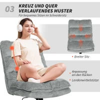 HOMCOM Armloser Polsterstuhl, drehbarer gepolsterter Bürostuhl mit weichem Stoffbezug, höhenverstellbar, Stahlbeine, Grau(m-6)