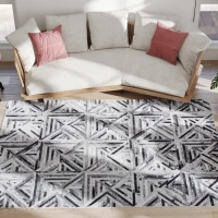 HOMCOM Modern Area Rug, Triangle Pattern Non-Slip Washable Rug, Chenille Floor Carpet for Living Room, Bedroom, Dining Room, Home Office, 230 x 160 cm, Black(m-11)