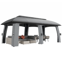 Outsunny Pavillon, Partyzelt, mit Fliegennetzen, Winddach, bis 15 Personen, dunkelgrau, 3 x 6 x 3 m