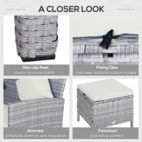 Outsunny 6-Seater Rattan Dining Set Sofa Table Footstool Outdoor w/ Cushion Garden Furniture(m-6)