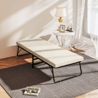 HOMCOM Lit Plié Pliant 70x180 cm avec Matelas en Mousse Dossier Ajustable en 5 Positions et Roulettes Charge 120 kg Crème(m-2)