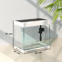 PawHut Acvariu din Sticlă de 17L pentru Pești cu Iluminare LED,  Sistem de Filtrare și Pompă de Apă, 35x21x31 cm, Alb(m-3)