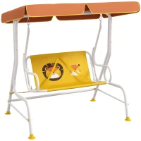 Outsunny Balanço de Jardim Exterior Balanço de Jardim Infantil de 2 Lugares com Padrão de Leão Carga 60 kg 110x70x110 cm Amarelo(m-10)