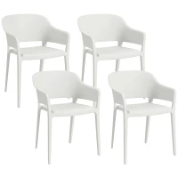Outsunny Set 4 Sedie da Giardino in Plastica Impilabili con Braccioli e Schienale Alto in PP, Bianco(m-1)