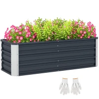 Outsunny Hochbeet aus Stahl Gartenbeet Pflanzkasten Blumenkasten Blumenkübel mit Handschuhe Kohlegrau 125 x 47 x 40 cm(m-1)