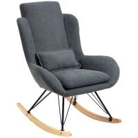 HOMCOM Fauteuil à Bascule Oreilles Rocking Chair Grand Confort accoudoirs Assise Dossier garnissage Mousse Haute densité Lin Gris(m-12)