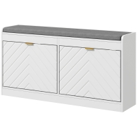 HOMCOM Schuhbank, Schuhschrank, gepolsterte Sitzbank, klappbare Schublade, Muster, 106 x 24 x 52,5 cm, weiß
