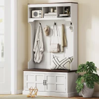 HOMCOM Perchero Zapatero con Banco Zapatero Ganchos Estantes y Compartimentos para Entrada Pasillo Salón 105x40x180 cm Blanco(m-2)