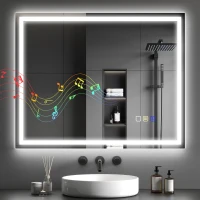 HOMCOM Miroir de Salle de Bain Anti-Buée avec Lumière LED Réglable, Enceinte Bluetooth, Boutons Tactiles, 80x100 cm(m-5)