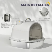 PawHut Caixa de Areia para Gatos em Aço Inoxidável com Tampa Caixa de Areia com Bolsa Desodorizante e Pá 52,4x41,3x39,9 cm Cinzento(m-7)