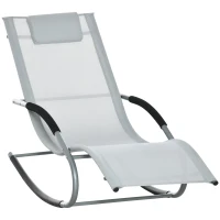Outsunny Tumbona Mecedora con Reposacabezas Reposabrazos y Marco Metálico Carga 120 kg para Playa Patio Terraza 63x144x84 cm Gris(m-1)