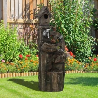 Outsunny Fontaine de Cascade 2 en 1 avec Maisonnette pour Oiseaux avec Lumières LED et Pompe Caractéristique de Jardin avec Troncs Multicolore(m-4)