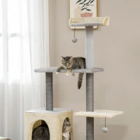 PawHut Arbre à Chat Haut 156cm avec Hamac, Maisonnette et Poteaux à Griffer en Sisal(m-4)